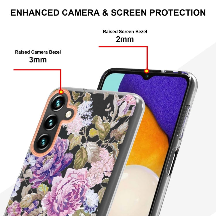 For Samsung Galaxy A34 5G Flowers and Plants Series IMD TPU Phone Case(Purple Peony) - Galaxy Phone Cases by buy2fix | Online Shopping UK | buy2fix