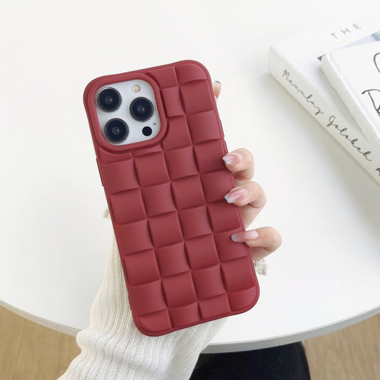 For iPhone 12 3D Cube Weave Texture Skin Feel Phone Case(Wine Red) by buy2fix