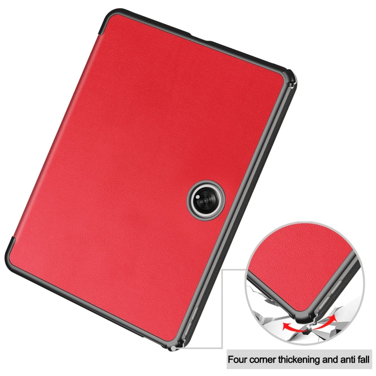 For OnePlus Pad Custer Pure Color 3-Fold Holder Smart Leather Tablet Case(Red) - Others by buy2fix | Online Shopping UK | buy2fix