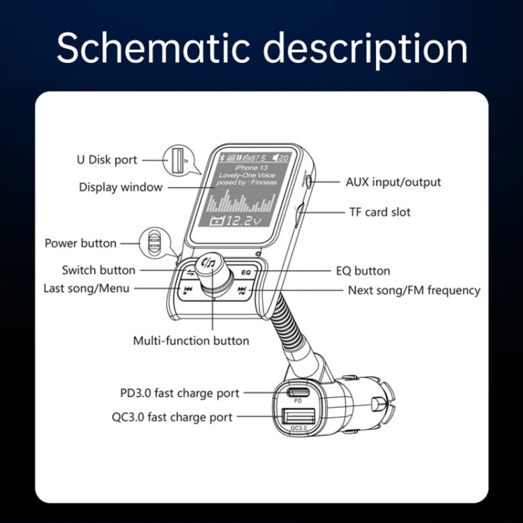 BC85 Colorful Screen Car Bluetooth 5.0 FM Transmitter MP3 Player - In Car by buy2fix | Online Shopping UK | buy2fix