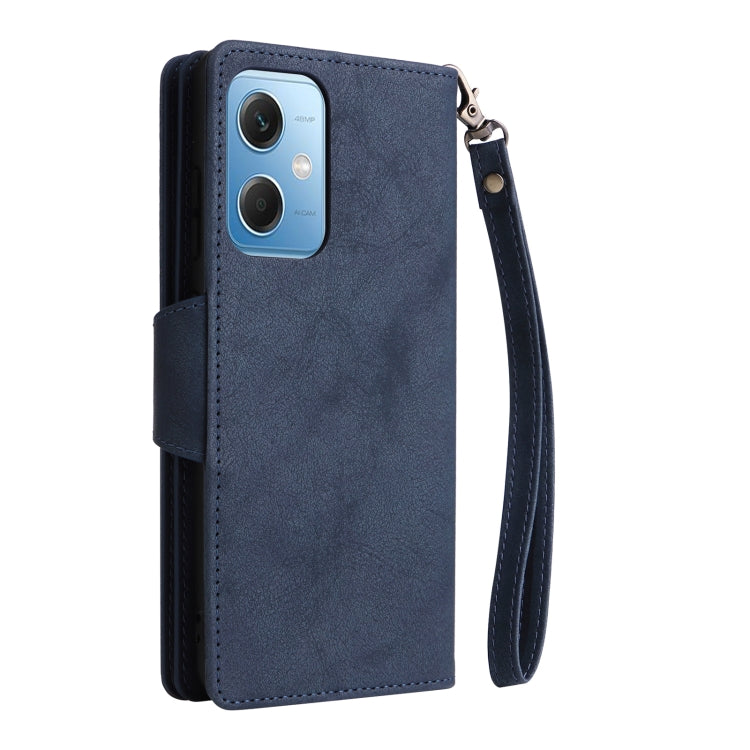 For Xiaomi Redmi Note 12 5G Global / Poco X5 Rivet Buckle 9 Cards Three Fold Leather Phone Case(Blue) - Note 12 Cases by buy2fix | Online Shopping UK | buy2fix