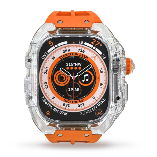 For Apple Watch Ultra 4 / 3 / 2 / 1 49mm Fluorine Rubber Clear Armor Case Watch Band(Orange)