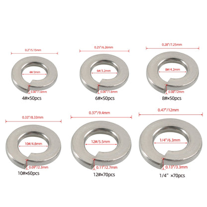 A7652 350 in 1 6 Sizes 304 Stainless Steel Split Lock Spring Washer Kit - In Car by buy2fix | Online Shopping UK | buy2fix