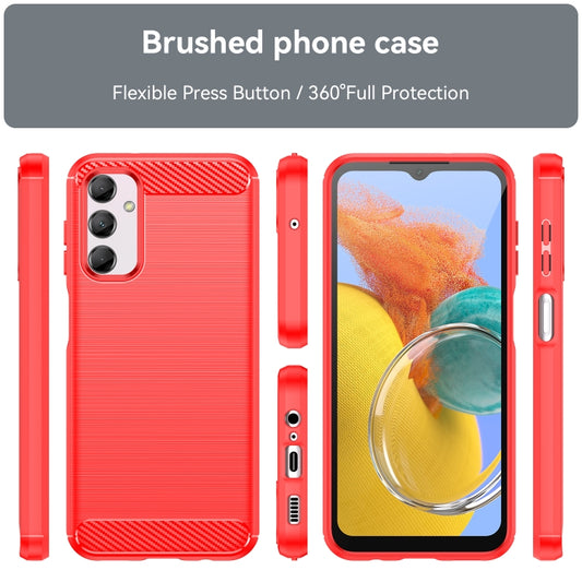 For Samsung Galaxy M14 5G Brushed Texture Carbon Fiber TPU Phone Case(Red) by buy2fix