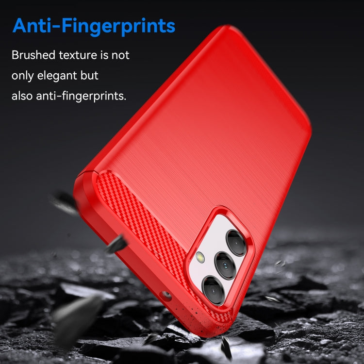 For Samsung Galaxy M14 5G Brushed Texture Carbon Fiber TPU Phone Case(Red) - Galaxy Phone Cases by buy2fix | Online Shopping UK | buy2fix