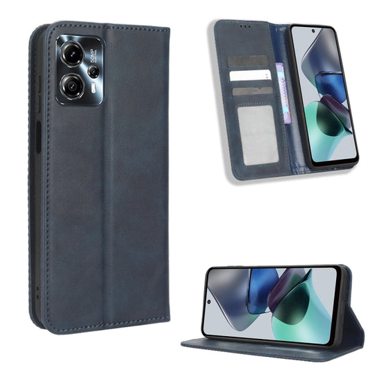 Pour Motorola Moto G13 / G23 4G Boucle magnétique Étui de téléphone en cuir à texture rétro (Bleu)