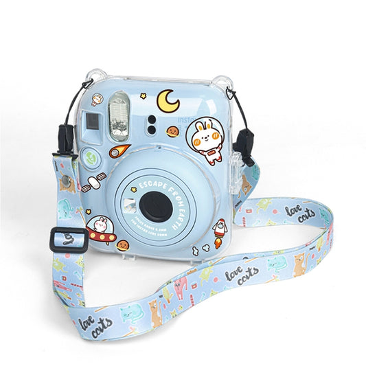 For FUJIFILM instax mini 12 Crystal Hard Acrylic Camera Case with Shoulder Strap(DIY Blue Cat) by buy2fix