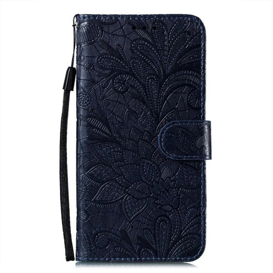 For Samsung Galaxy A34 5G Lace Flower Embossing Flip Leather Phone Case(Dark Blue) by buy2fix