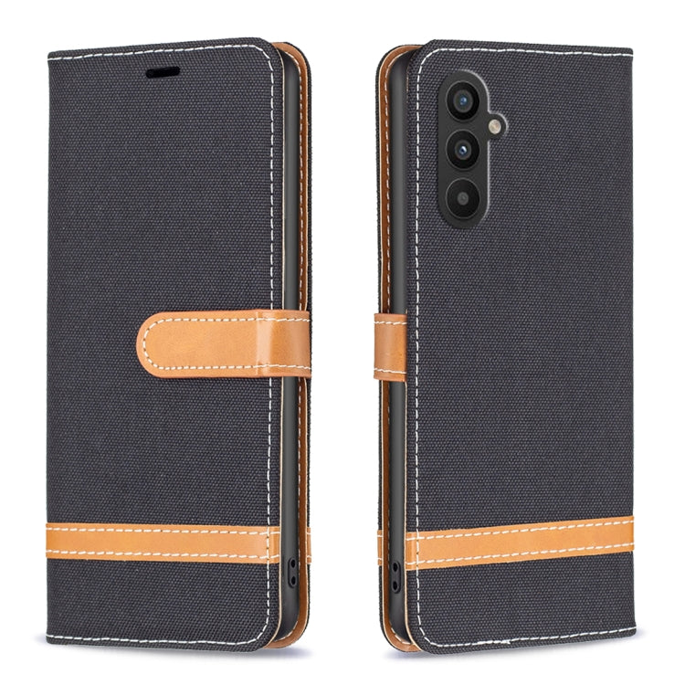 For Samsung Galaxy A24 4G Color Block Denim Texture Leather Phone Case(Black) - Galaxy Phone Cases by buy2fix | Online Shopping UK | buy2fix