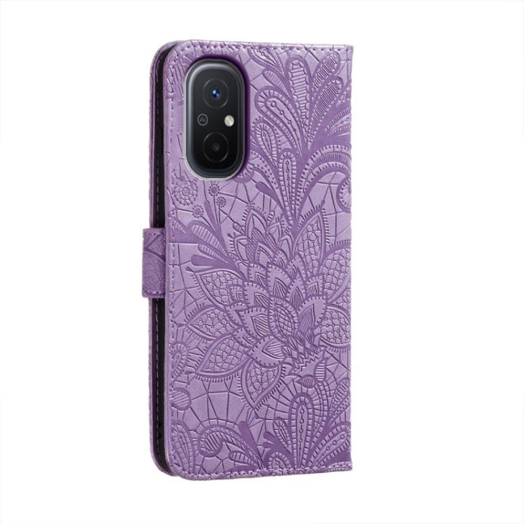 For Xiaomi Redmi 12C Lace Flower Embossing Flip Leather Phone Case(Purple) - Xiaomi Cases by buy2fix | Online Shopping UK | buy2fix