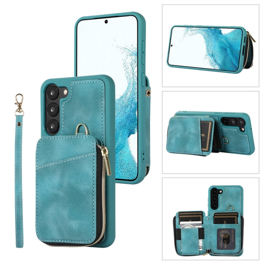Pour Samsung Galaxy S23 5G Zipper Card Bag Couverture arrière Étui de téléphone (Turquoise)