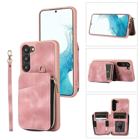 For Samsung Galaxy S23+ 5G Zipper Card Bag Back Cover Phone Case(Pink) - Galaxy S23+ 5G Cases by buy2fix | Online Shopping UK | buy2fix