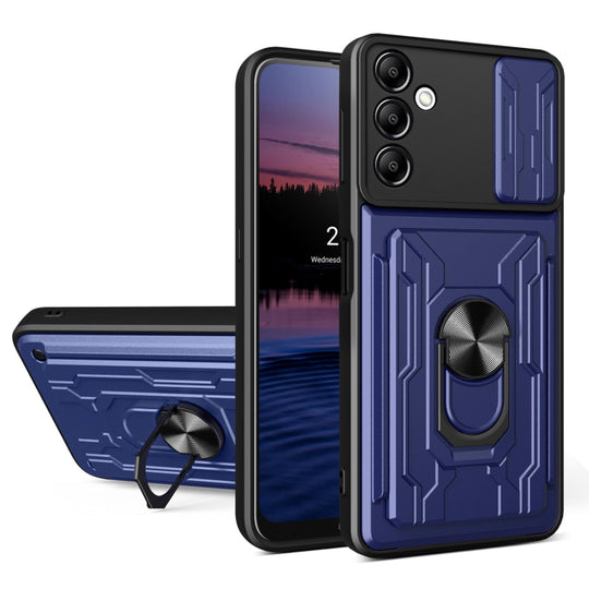 For Samsung Galaxy A14 5G / 4G Sliding Camshield TPU+PC Phone Case with Card Slot(Blue)