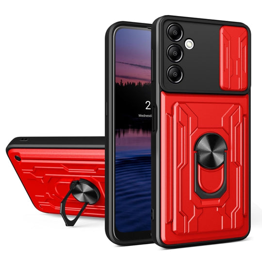 Pour Samsung Galaxy A14 5G / 4G Sliding Camshield TPU + PC Phone Case avec fente pour carte (rouge)
