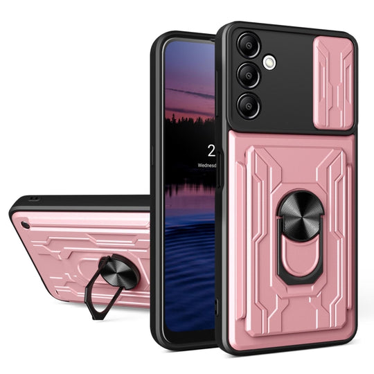 For Samsung Galaxy A14 5G / 4G Sliding Camshield TPU+PC Phone Case with Card Slot(Rose Gold)
