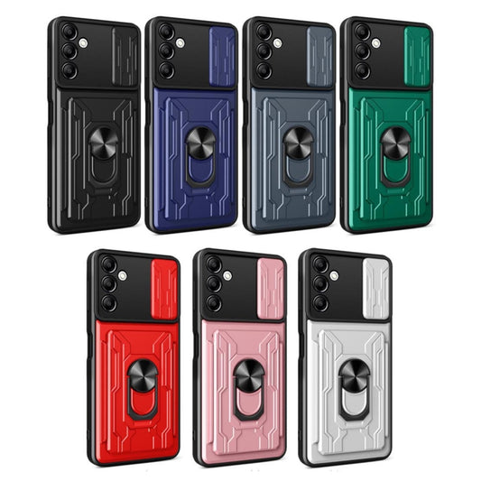 For Samsung Galaxy A14 5G / 4G Sliding Camshield TPU+PC Phone Case with Card Slot(Dark Green) by buy2fix