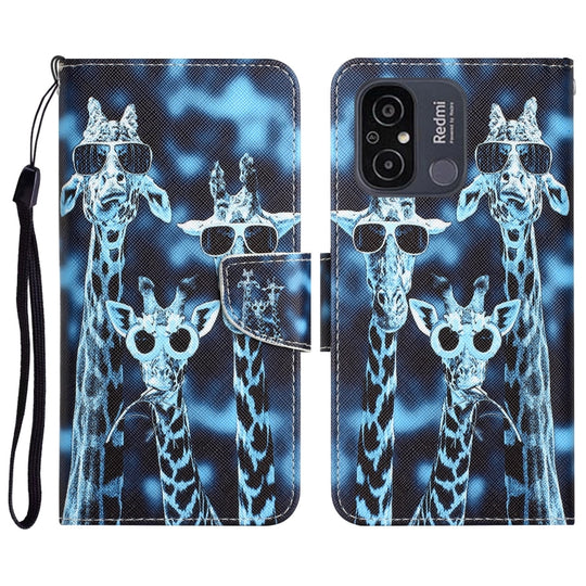 For Xiaomi Redmi 12C Colored Drawing Leather Phone Case(Giraffes)
