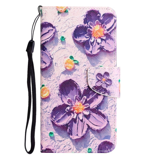 For Xiaomi Redmi 12C Colored Drawing Leather Phone Case(Purple Flower) by buy2fix
