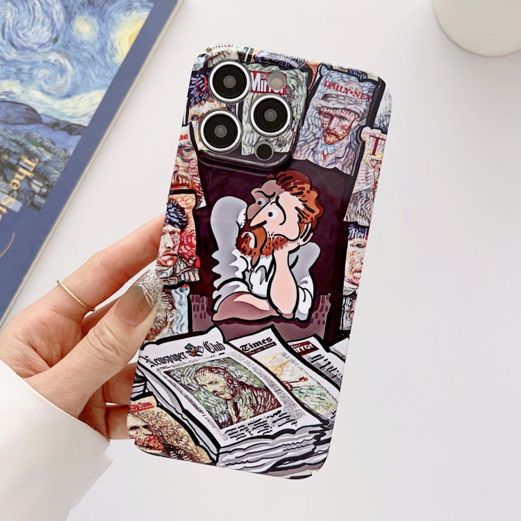 For iPhone 14 Plus Precise Hole Oil Painting Glossy PC Phone Case(Newspaper) - iPhone 14 Plus Cases by buy2fix | Online Shopping UK | buy2fix