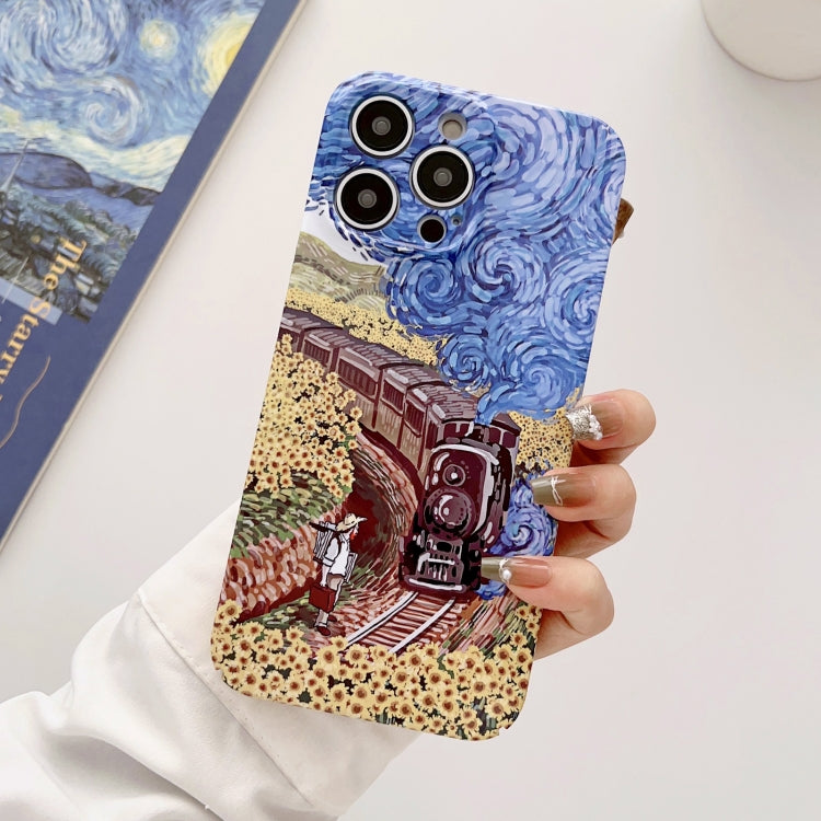 For iPhone 14 Pro Precise Hole Oil Painting Glossy PC Phone Case(Train) - iPhone 14 Pro Cases by buy2fix | Online Shopping UK | buy2fix