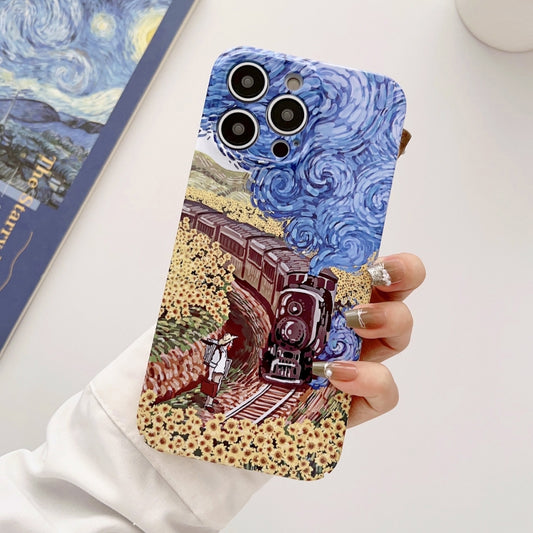 For iPhone 13 Precise Hole Oil Painting Glossy PC Phone Case(Train) - iPhone 13 Cases by buy2fix | Online Shopping UK | buy2fix
