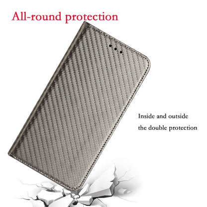 For Samsung Galaxy A24 4G Carbon Fiber Texture Magnetic Flip Leather Phone Case(Grey) - Galaxy Phone Cases by buy2fix | Online Shopping UK | buy2fix