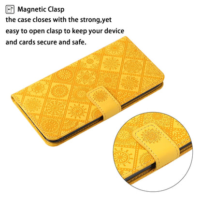 For Xiaomi Redmi 12C Ethnic Style Embossed Pattern Leather Phone Case(Yellow) - Xiaomi Cases by buy2fix | Online Shopping UK | buy2fix