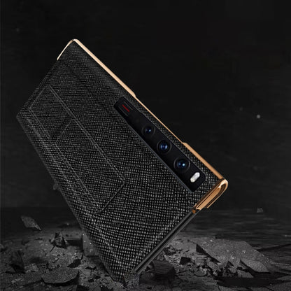 For Huawei Mate Xs 2 Electroplated Cross Pattern Leather All-inclusive Phone Case with Stand(Night Green Black) - Huawei Cases by buy2fix | Online Shopping UK | buy2fix