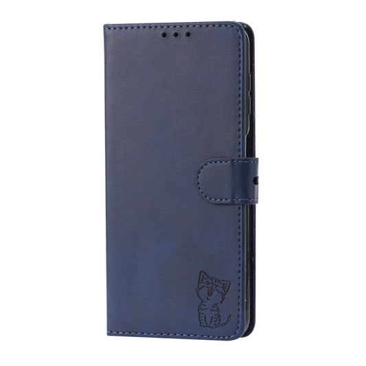 For Samsung Galaxy A14 5G Embossed Happy Cat Pattern Flip Leather Phone Case(Blue) by buy2fix