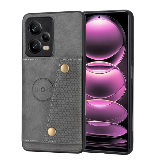 For Xiaomi Redmi Note 12 Pro+ 5G Global Double Buckle Magnetic Phone Case(Grey)