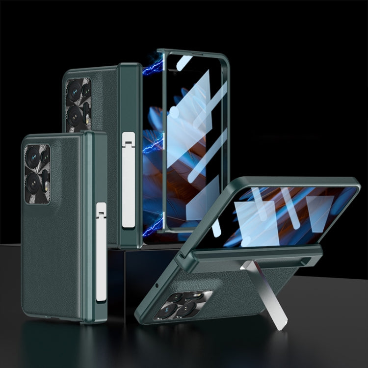 For OPPO Find N2 GKK Magnetic Hinge Flip Leather Phone Case with Holder(Green) by GKK