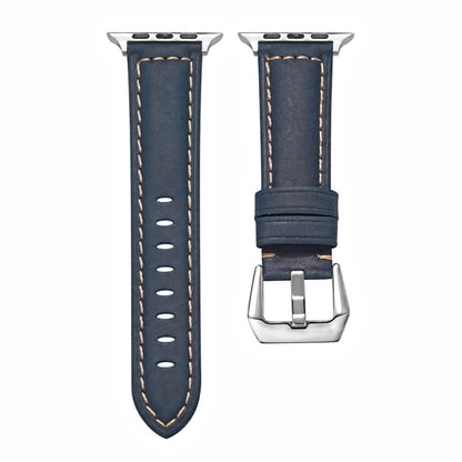 For Apple Watch Ultra 49mm&Watch Ultra 2 49mm / Series 9&8&7 45mm / SE 3&SE 2&6&SE&5&4 44mm / 3&2&1 42mm Silver Buckle Genuine Leather Watch Band(Frosted Blue) by buy2fix