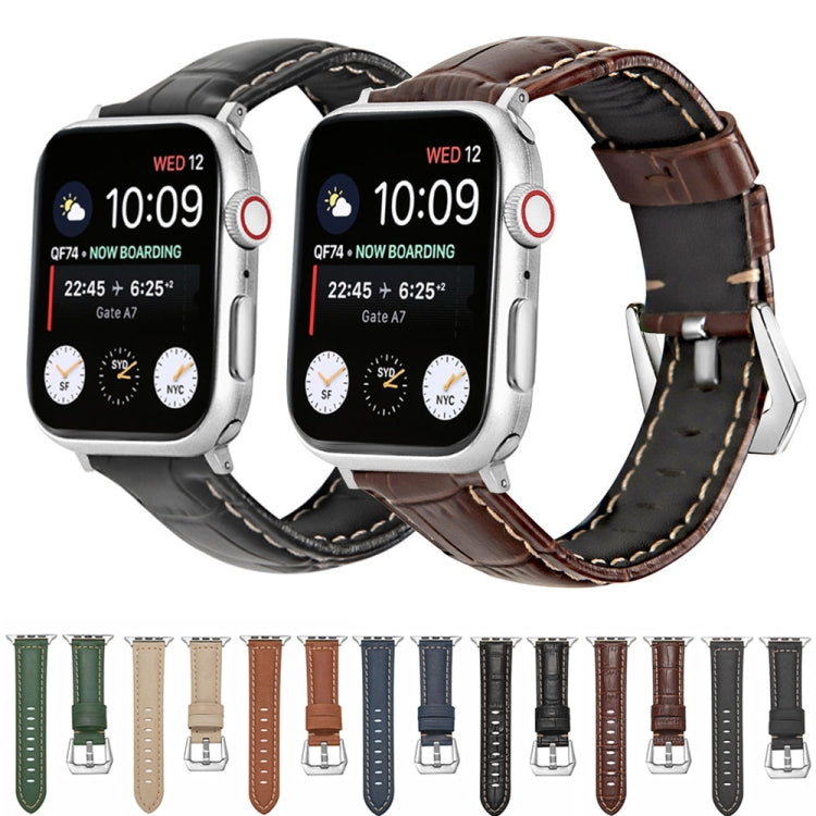 For Apple Watch Ultra 49mm&Watch Ultra 2 49mm / Series 9&8&7 45mm / SE 3&SE 2&6&SE&5&4 44mm / 3&2&1 42mm Silver Buckle Genuine Leather Watch Band(Frosted Blue) by buy2fix