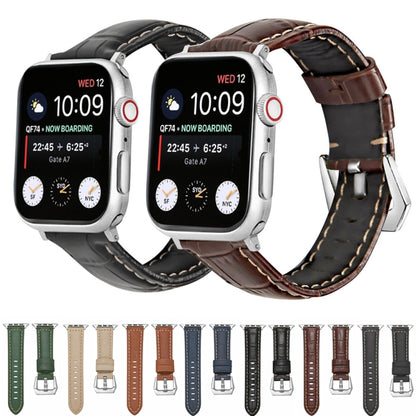 For Apple Watch Ultra 49mm&Watch Ultra 2 49mm / Series 9&8&7 45mm / SE 3&SE 2&6&SE&5&4 44mm / 3&2&1 42mm Silver Buckle Genuine Leather Watch Band(Frosted Blue) by buy2fix