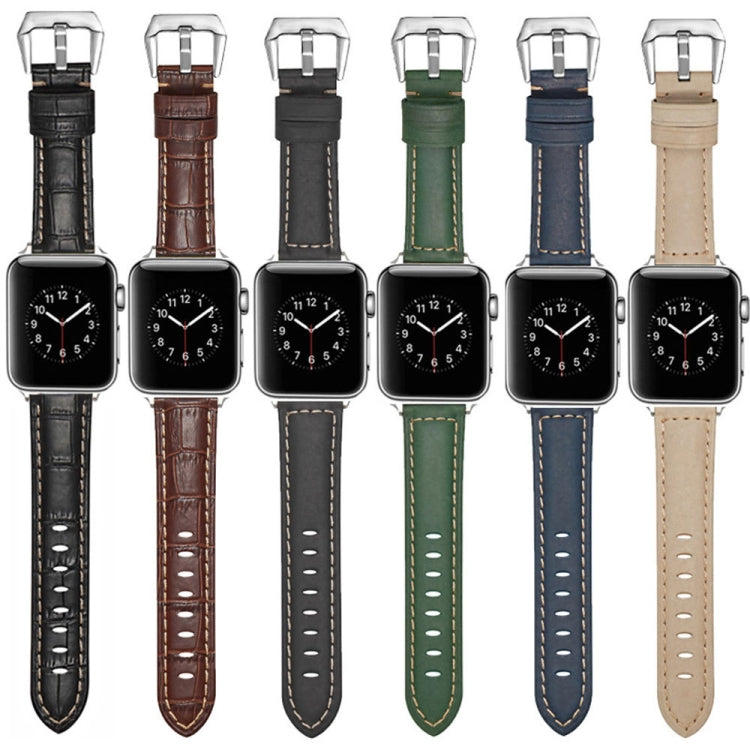 For Apple Watch Ultra 49mm&Watch Ultra 2 49mm / Series 9&8&7 45mm / SE 3&SE 2&6&SE&5&4 44mm / 3&2&1 42mm Silver Buckle Genuine Leather Watch Band(Frosted Blue) by buy2fix