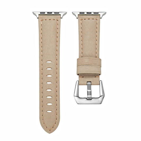 For Apple Watch Series 9&8&7 41mm / SE 3&SE 2&6&SE&5&4 40mm / 3&2&1 38mm Silver Buckle Genuine Leather Watch Band(Frosted Beige) by buy2fix