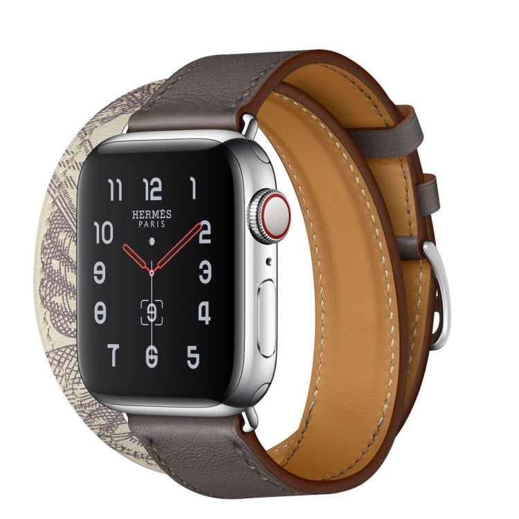 For Apple Watch Series 7 45mm / 6 & SE & 5 & 4 44mm / 3 & 2 & 1 42mm Silk Screen Pattern Leather Watch Band(Grey) by buy2fix