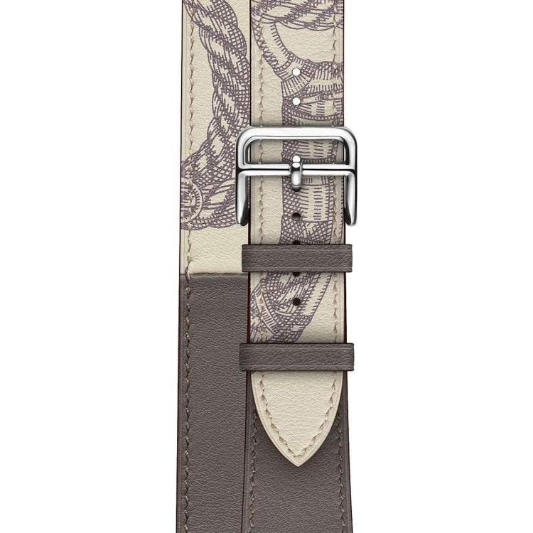 For Apple Watch Series 7 45mm / 6 & SE & 5 & 4 44mm / 3 & 2 & 1 42mm Silk Screen Pattern Leather Watch Band(Grey) by buy2fix