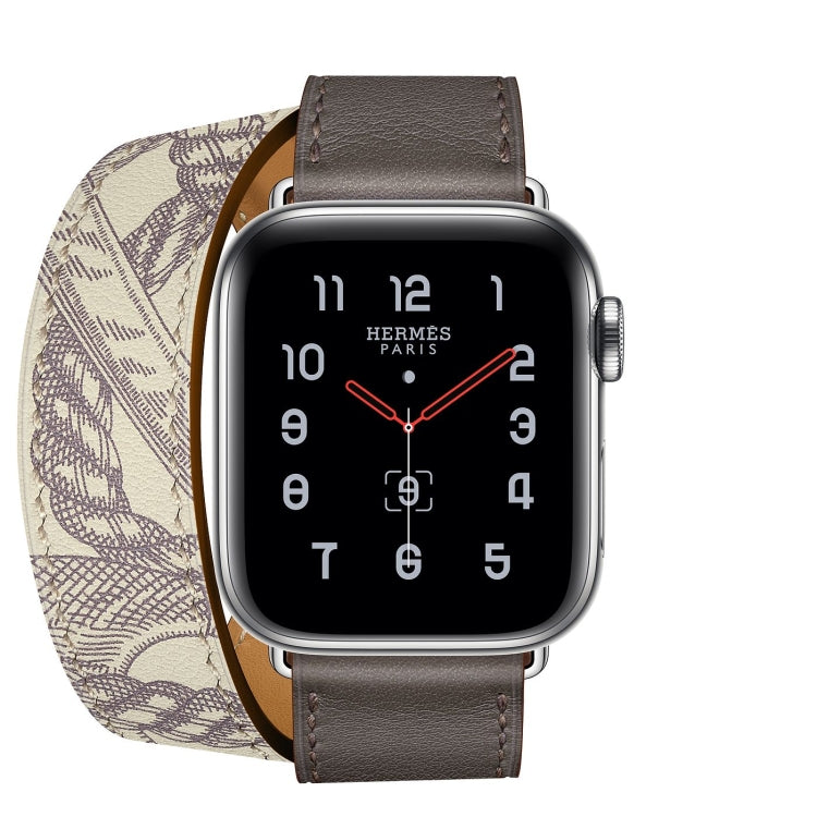 For Apple Watch Series 7 45mm / 6 & SE & 5 & 4 44mm / 3 & 2 & 1 42mm Silk Screen Pattern Leather Watch Band(Grey) by buy2fix