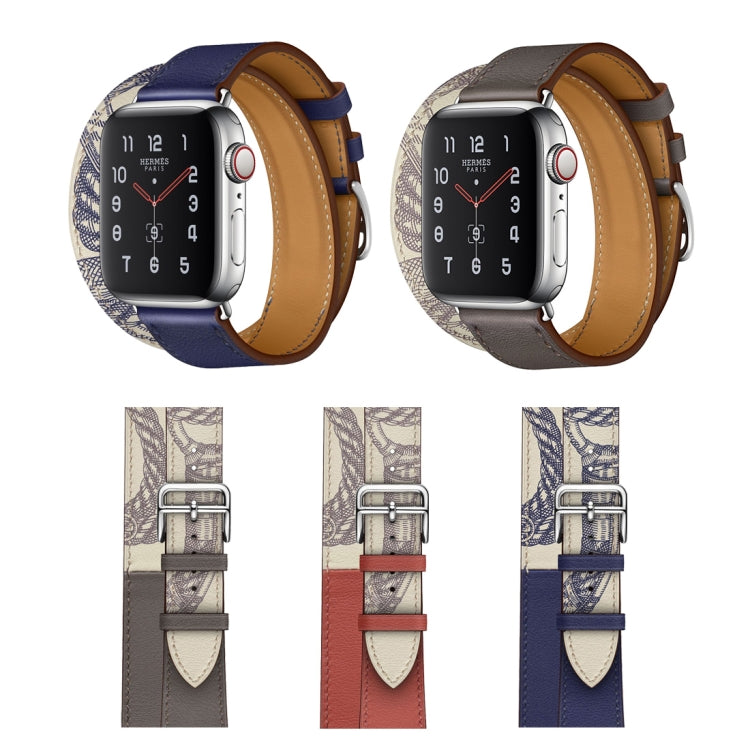 For Apple Watch Series 7 45mm / 6 & SE & 5 & 4 44mm / 3 & 2 & 1 42mm Silk Screen Pattern Leather Watch Band(Grey) by buy2fix