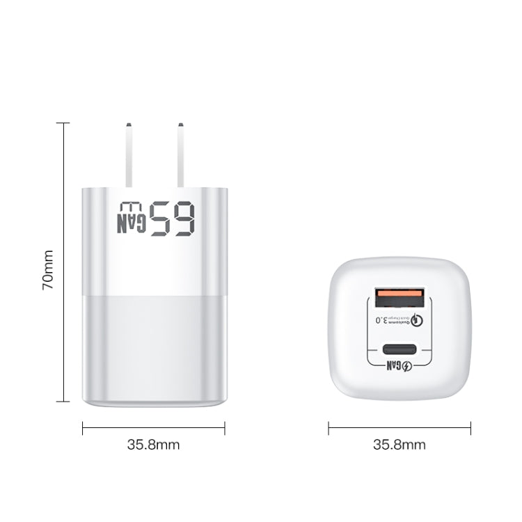 KUULAA RY-U65A 65W USB + USB-C / Type-C Dual Port Gallium Nitride Charger, Plug:US(White) - USB Charger by KUULAA | Online Shopping UK | buy2fix