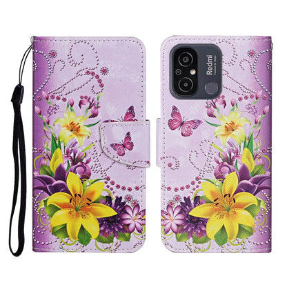 For Xiaomi Redmi 12C Colored Drawing Pattern Flip Leather Phone Case(Yellow Flower Butterfly) - Xiaomi Cases by buy2fix | Online Shopping UK | buy2fix