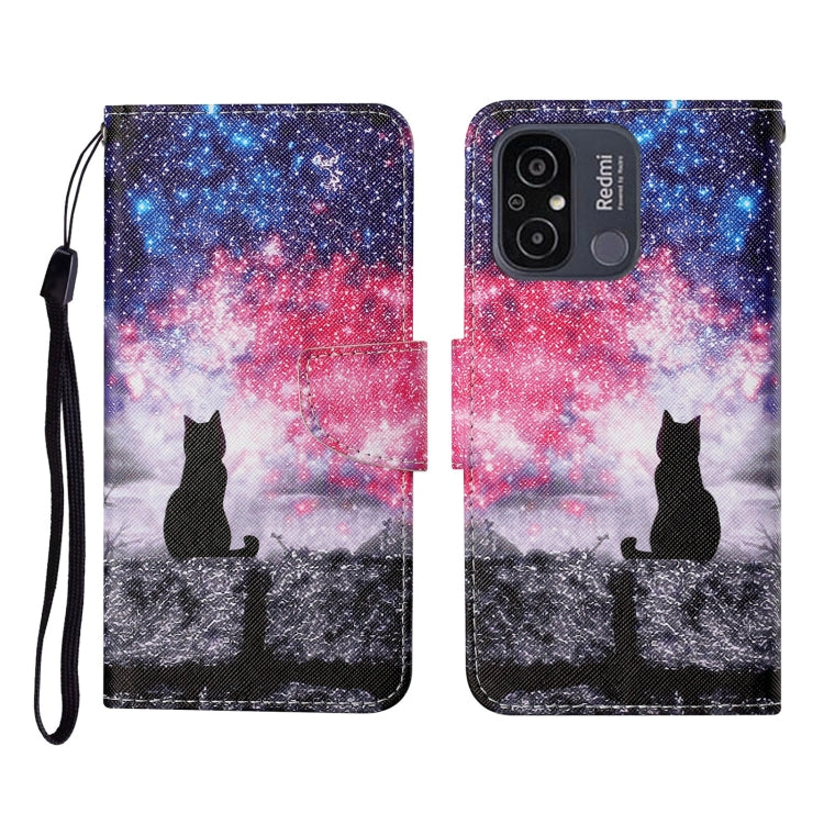 For Xiaomi Redmi 12C Colored Drawing Pattern Flip Leather Phone Case(Star Sky Cat) - Xiaomi Cases by buy2fix | Online Shopping UK | buy2fix