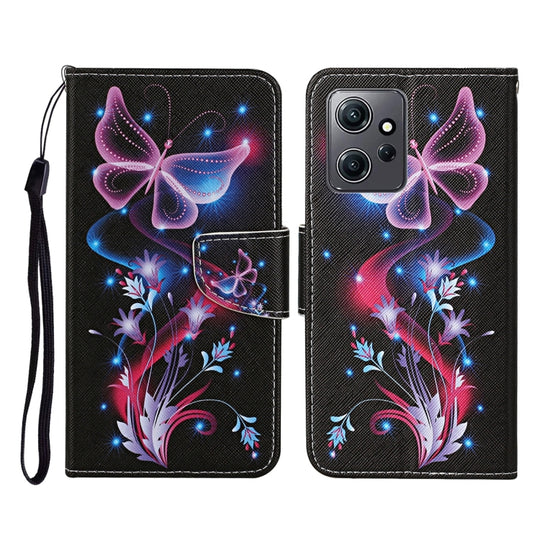 For Xiaomi Redmi Note 12 4G Global Colored Drawing Pattern Flip Leather Phone Case(Fluorescent Butterfly)