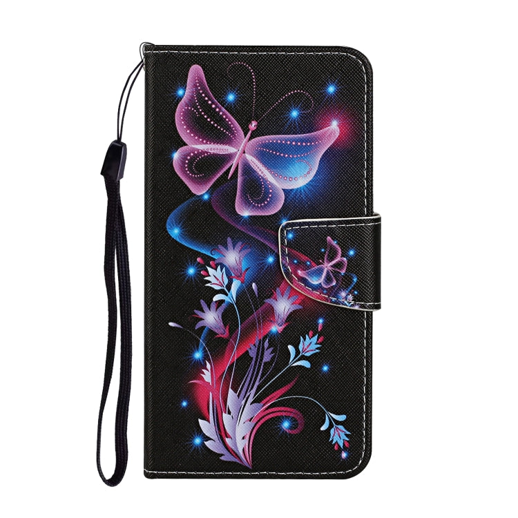 For Xiaomi Redmi Note 12 5G Global/Poco X5 Colored Drawing Pattern Flip Leather Phone Case(Fluorescent Butterfly) - Note 12 Cases by buy2fix | Online Shopping UK | buy2fix