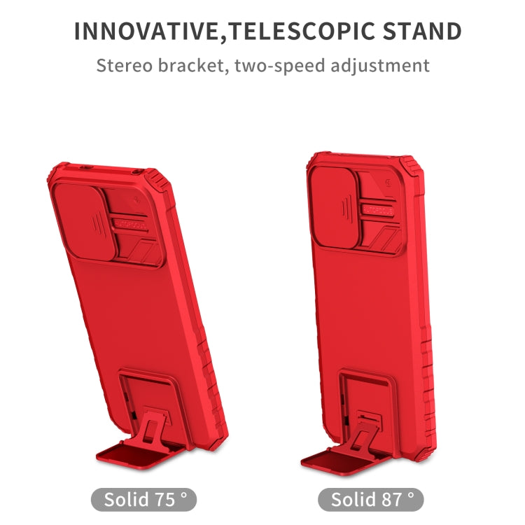 For Xiaomi Redmi Note 12 5G / Poco X5 Stereoscopic Holder Sliding Camshield Phone Case(Red) - Note 12 Cases by buy2fix | Online Shopping UK | buy2fix