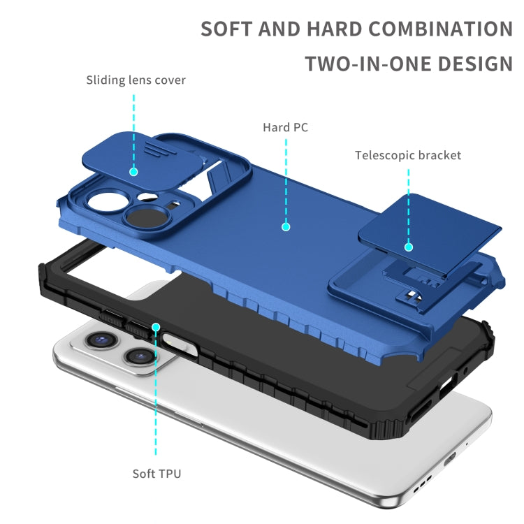 For Xiaomi Redmi Note 12 5G / Poco X5 Stereoscopic Holder Sliding Camshield Phone Case(Blue) - Note 12 Cases by buy2fix | Online Shopping UK | buy2fix