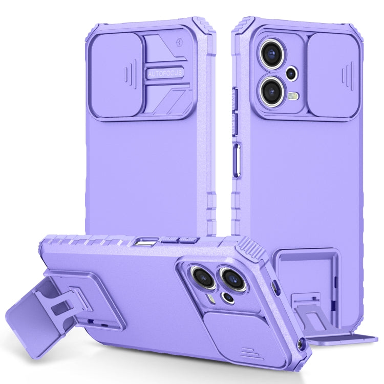 For Xiaomi Redmi Note 12 5G / Poco X5 Stereoscopic Holder Sliding Camshield Phone Case(Purple) - Note 12 Cases by buy2fix | Online Shopping UK | buy2fix