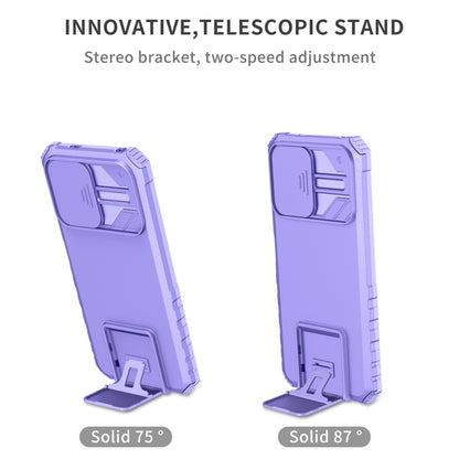 For Xiaomi Redmi Note 12 5G / Poco X5 Stereoscopic Holder Sliding Camshield Phone Case(Purple) - Note 12 Cases by buy2fix | Online Shopping UK | buy2fix