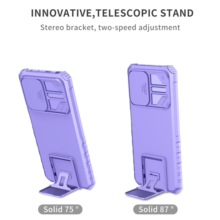 For Xiaomi Redmi Note 12 Pro 5G / Poco X5 Pro Stereoscopic Holder Sliding Camshield Phone Case(Purple) - Note 12 Pro Cases by buy2fix | Online Shopping UK | buy2fix